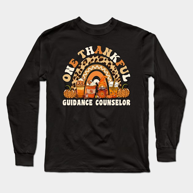 One Thankful Guidance Counselor Thanksgiving Rainbow Leopard Fall Gift Long Sleeve T-Shirt by qwertydesigns